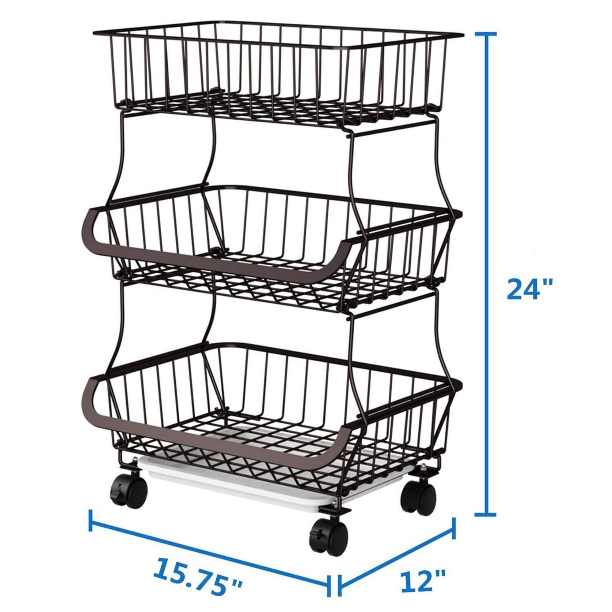 NEX™ 24" Brown 3-Tier Multifunctional Fruit & Vegetable Rolling Shelf